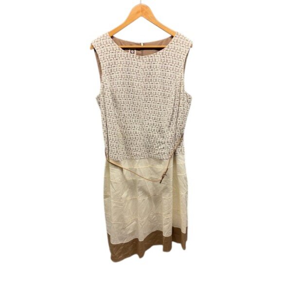Anne Klein Colorblock Midi Dress Women’s 18W Beige Lace Sleeveless Belted - Picture 1 of 10